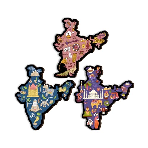 Giftplease Traditional India Maps Fridge Magnets- Set of 3