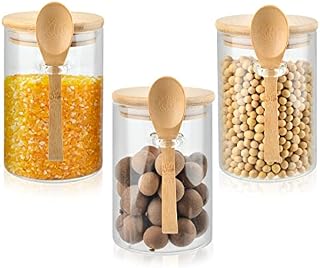 DODUOS 3PCS Glass Jars with Lids and Spoon, 450ML Glass Storage Containers with Lids Airtight, Glass Food Storage Jars Overnight Oats Jar, Glass Storage Jars with Lids Airtight for Tea Coffee Sugar