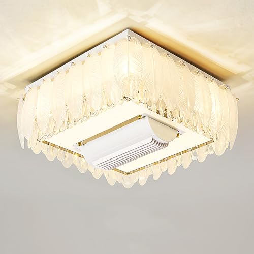 Ventilador de Techo con luz, sin aspas, para Dormitorio, Empotrado, de Cristal, con aspas Invisibles, Redondo, Cuadrado, para Sala de Estar y Cocina.