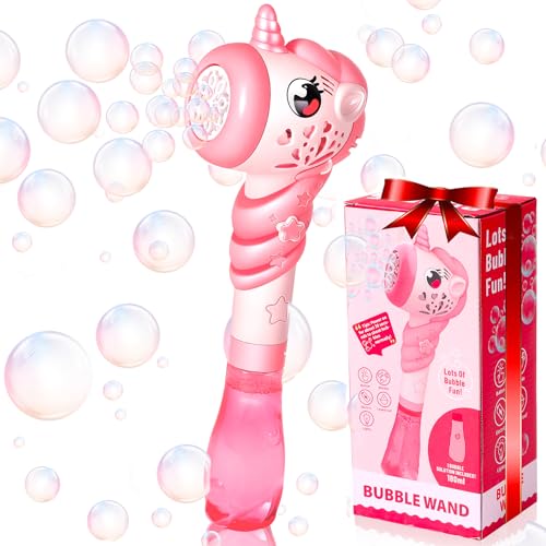 Image of Unicorn Bubble Wand for Girls, Princess Bubble Machine Blower Maker with Light Christmas Basket Stuffers Outdoor Toy Gift for 1 2 3 4 5 6 7 8 Years Old Toddler Little Kids Include Bubble Solution