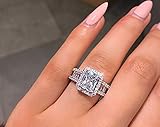 Xiaodou 925 Sterling Silver Engagement Wedding Ring Princess Cut Cubic Zirconia Ring Cubic Zirconia...