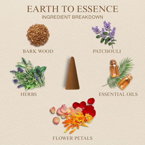Image of Organic Bamboolesss Dhoop Cones | 40 Natural Flower-Based Incense Cones + Ceramic Stand | Charcoal Free, Long-Lasting Dry Dhoop Cones for Pooja, Home & Meditation (Pack of 1 - Patchouli)