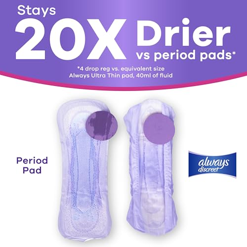 Image of Always Discreet Adult Incontinence Pads for Women, Drier, 4 Drop Regular Length, Moderate Absorbency, Pads for Bladder Control Management, Bladder Leaks, & Postpartum Pads, 66ct