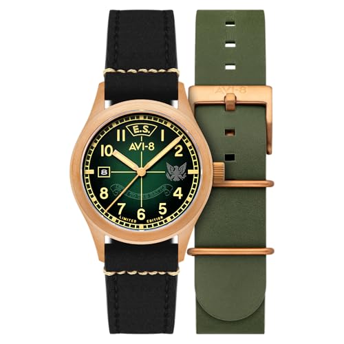 AVI-8 Flyboy Eagle Squadron Montre automatique en bronze pour homme 39 mm 85e édition limitée avec bracelet en cuir AV-4145, Coltishall
