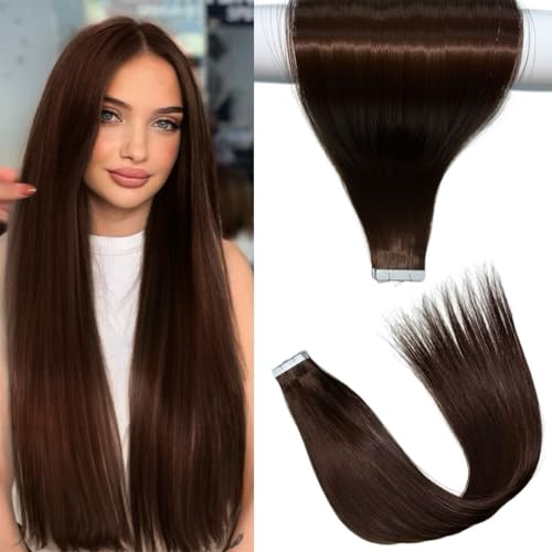 Image of Tape in Hair Extensions,20pcs 50g 24 Inch Medium Auburn Hair Extensions Straight Tape in Extensions Double Sided for Skin Weft Synthetic Hair