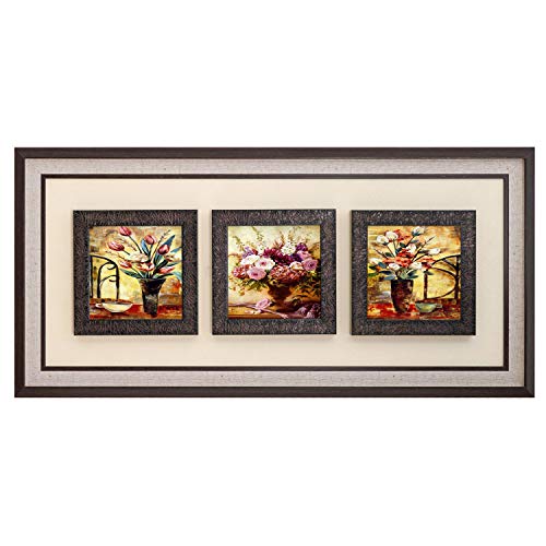 Image of Wens 'Floral Bunch' 3 Panel Wall Art Painting (PS Wood, 38 cm x 80 cm x 3.75 cm)