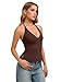 REORIA Womens Adjustable Plunge Halter Double Lined Tank Top Backless Sexy Going Out Y2K Slim Fit Side Split Camisole Crop Top Coffee Medium