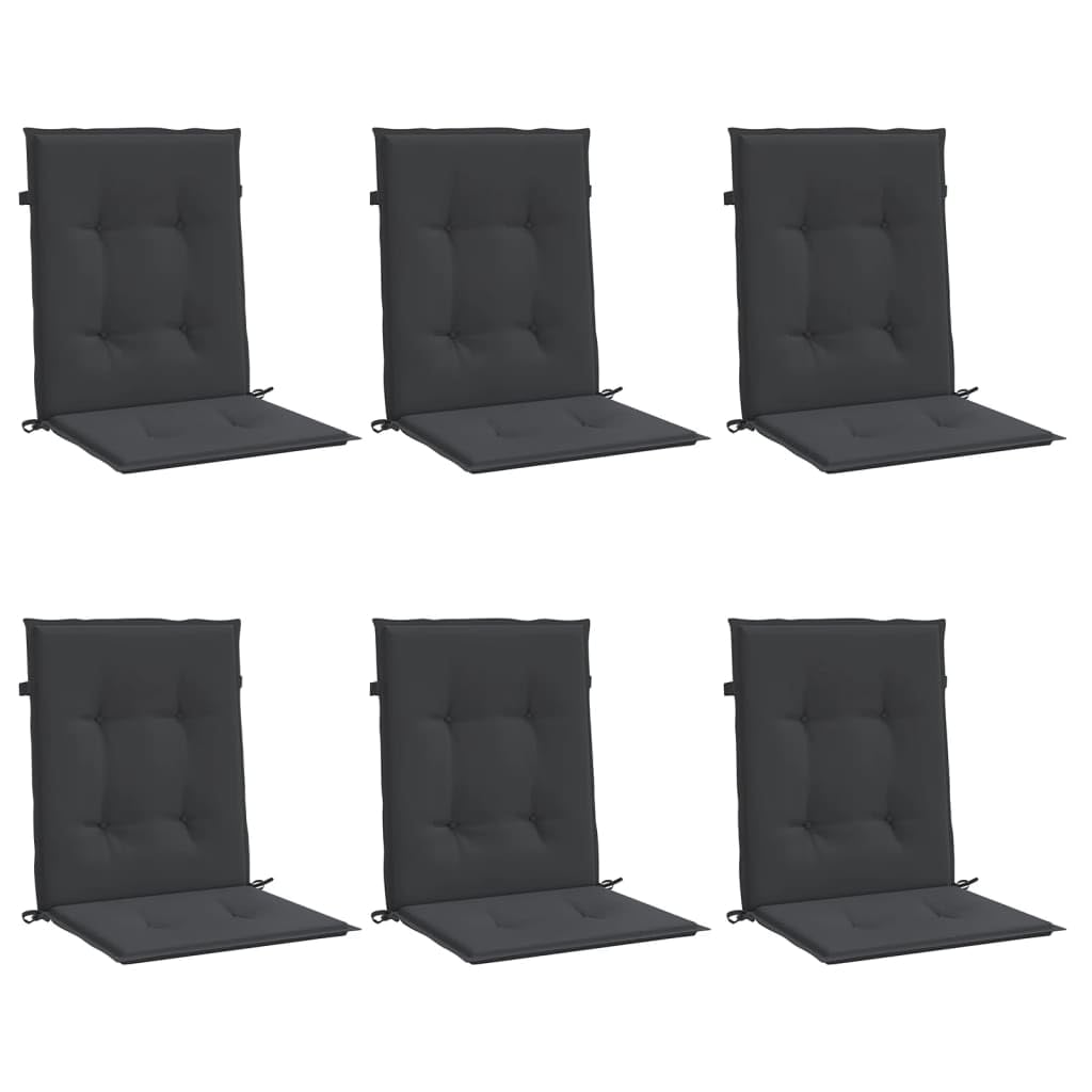 vidaXL Lot de 6 Coussins de Chaise de Jardin à Dossier Bas, Coussins de Siège de Patio, Coussins de Canapé de Jardin, Coussins d'Assise Extérieur, Noir