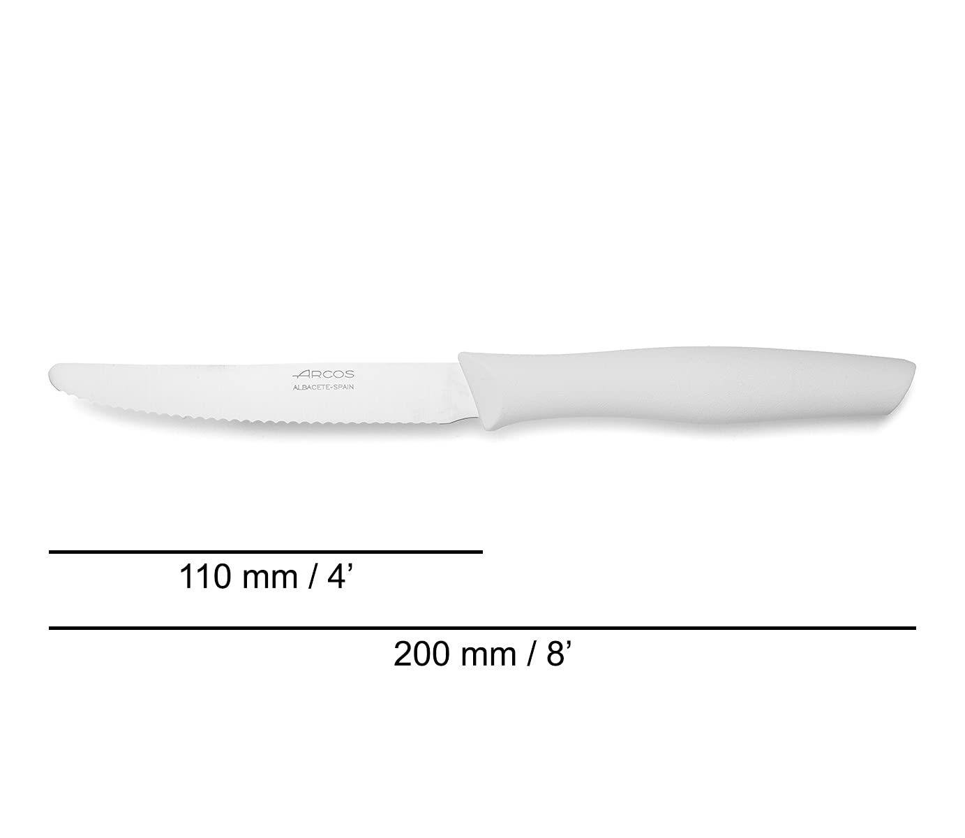Arcos Cuchillo de Mesa Serrado - Hoja de Acero Inoxidable Nitrum 110 mm - Mango de Polipropileno Resistente y Cómodo - Serie Nova