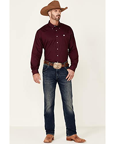 Cinch Men's Burgundy Pinpoint Oxford Long Sleeve Shirt Burgundy XS2