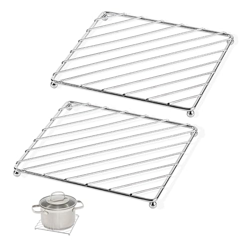 BAOWUABJ 2 Pack Trivets for Kitchen Worktops - Stainless Steel Heat Resistant Mat for Hot Pans and Pots, Multipurpose Kitchen Worktop Protector (18.5x18.5cm)