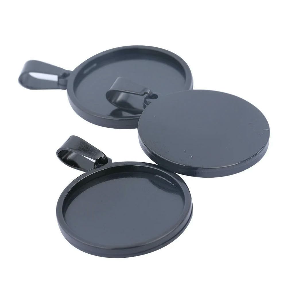 Meifulle Black 5Pcs Fit 20Mm 25Mm 30Mm Cabochon Base Setting Stainless Steel Pendant Tray Diy Charm Necklace Bezel Blanks