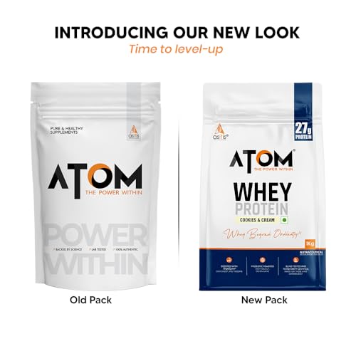 Image of AS-IT-IS ATOM Whey Protein 1kg | 27g protein | Isolate & Concentrate | Cookies and Cream | USA Labdoor Certified | With Digestive Enzymes for better absorption