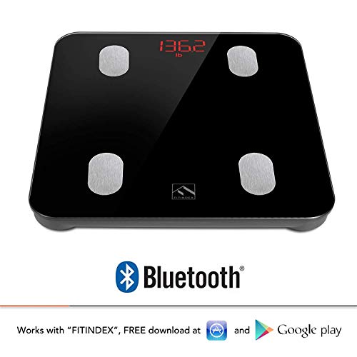 FITINDEX Bluetooth Body Fat Scale, Smart Wireless BMI Bathroom Weight Scale Body Composition Monitor Health Analyzer with Smartphone App for Body Weight, Fat, Water, BMI, BMR, Muscle Mass - Black