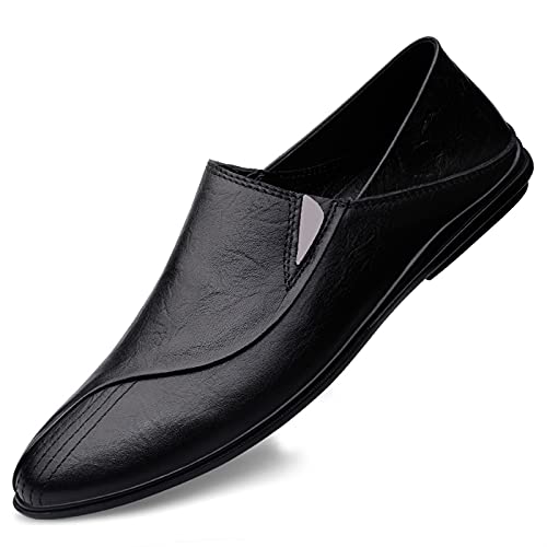 Loafers for Men Round Toe Loafer Shoes Leather Flexible Flat Heel Comfortable Classic Walking Slip-ons