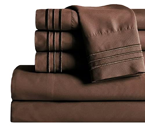 Image of Mocassi King Sheet Set - Luxury Hotel 1800 Premier Bedding Sheets & Pillowcases - Ultra Soft Breathable & Cooling Bed Sheets - Deep Pocket - Wrinkle Resistant - 6 Piece Set - King, Brown