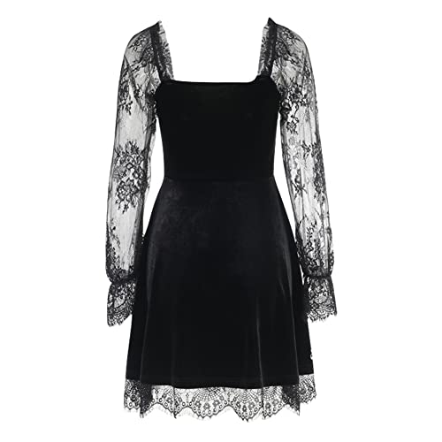Image of IKADEX Women Gothic Dress Vintage Lace Grunge Punk Goth Dresses Casual Cosplay Party Cocktail