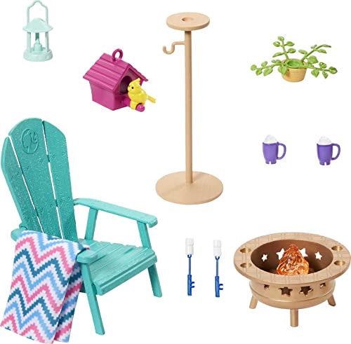 Barbie Furniture and Accessories, Doll House Decor Set with Backyard Patio,...