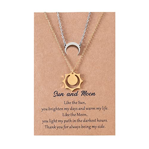 Image of YPBEW 2Piece Good Luck Necklace Sun and Pendant Chain Necklace Friendship Gifts Jewelry Stainless Steel Necklaces Couples Matching Necklaces