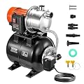 VEVOR 1 HP Shallow Well Pump with Pressure Tank, 1000 GPH, Automatic Irrigation Water Booster Pump with 130 ft Head Lift 20/40 PSI Pressure Switch, 304 Stainless Steel Pump Head for Home Garden Lawn
