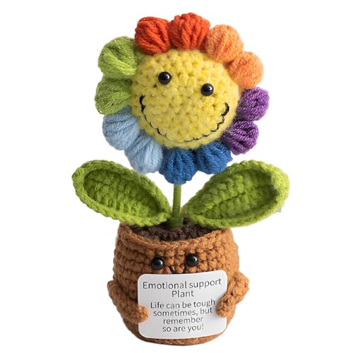 BAGUBDR Sunflower Emotional Support Gift Funny Emotional Support Plant Yellow Crochet Plants Suitable Home Decor Garden Ornaments Indoor Plant Displays Party Decorations