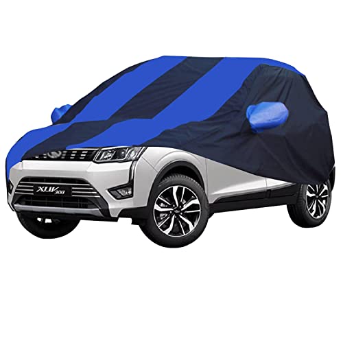 Image of Allextreme MXG5002 Car Body Cover Compatible with Mahindra XUV 300 Custom Fit Dustproof UV Heat Resistant Indoor Outdoor Body Protection (Navy Blue & Blue with Mirror)