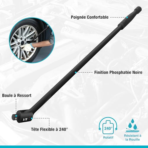 DURATECH Clé à Cliquet Articulée 1/2", Barre de Force de 600 mm Robuste – vue 3