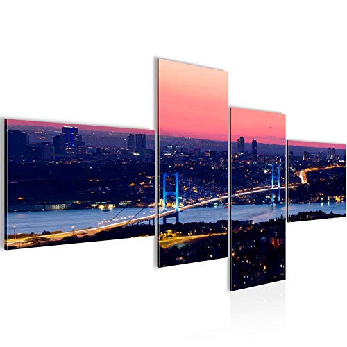 Runa Art Istanbul Turquie Impression Moderne - Tableau Decoration Murale Panorama Pont Bleu 4 Parties 603842a
