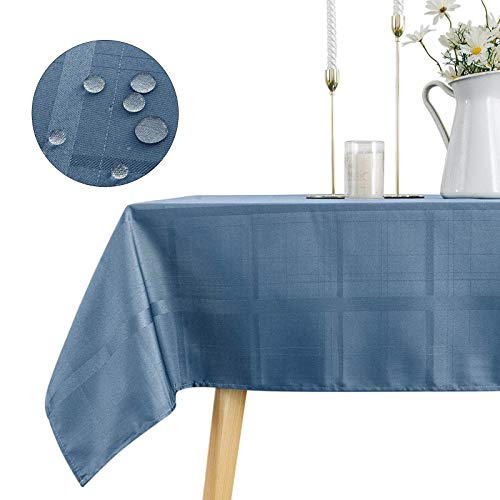 Best Quality 🔥 VEEYOO Rectangle Spillproof Table Cloth - 60 x 84 Inch Blue Striped Tablecloth in Washable Polyester - Stain Resistant Wrinkle Free Tablecloth for Dinner Party Restaurant
