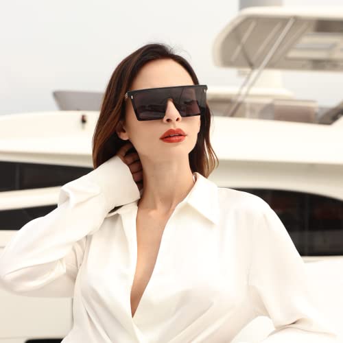 Dollger Square Oversized Sunglasses for Women Men Trendy Flat Top Big Black gold Shades UV400 Sunnies2