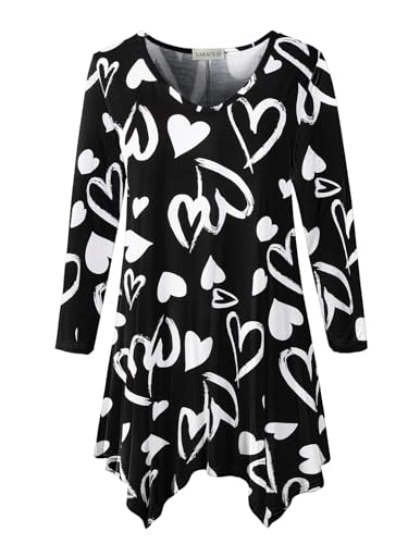 LARACE Plus Size Tops for Women Dress Shirts Asymmetrical 3/4 Sleeve Floral Tunic V Neck Flowy Blouse for Leggings (A-Love53 2X)