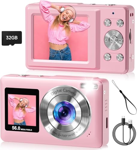 Appareil photo rose pour enfants et adolescents, cadeau idéal avec carte SD 32 Go