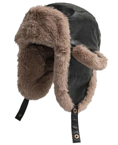Unisex Winter Trendy Trapper Hat Warm Faux Fur Winter Hat with Ear Flaps Windproof Waterproof Snow Ski Hats Cold Weather