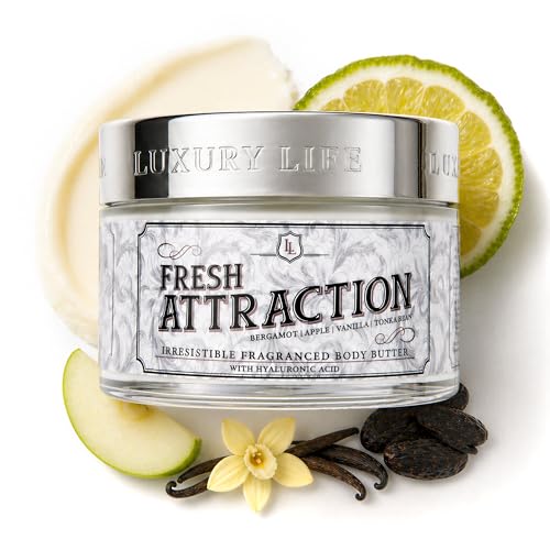 LUXURY LIFE BUTTER - Irresistibly Scented Body Butter with Hyaluronic Acid for Ultimate Moisture. Luxurious Natural Fragrance. Hydrates for a Non-Greasy Glamorous Glow, Fresh Attraction, 5 oz.