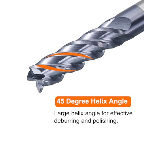 Image of HARFINGTON Carbide Square Nose End Mill Bit 1 /4 inch Cut Dia 4 Flutes TiAlN Coated Milling Cutter for Hardened Steel Metal (1 /4 inch Shank 3 /4 inch Cut Length 2-1 /2 inch Long 45 Degree Helix)