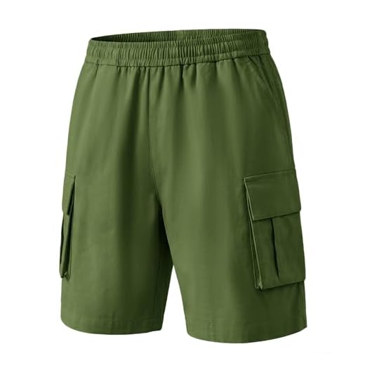 Hoseay Short Cargo Garçon, Ceinture Élastique Shorts avec Multi-Poches, Léger Large Pantalon de Sport, Respirant Court Pantalons Streetwear Décontracté pour Enfants 12-13 Ans, Vert
