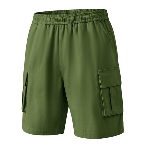 Hoseay Shorts Cargo Niños Cintura Elástica Múltiples Bolsillos 11-12, Verde