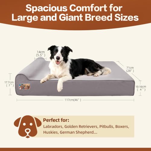 Image of Sytopia Orthopedic Dog Beds for Large Dogs - 7 inch Extra Thick Memory Foam Pet Couch for Senior Dogs and Great Danes with Waterproof Liner & Washable Cover, Nonskid Bottom, 46 inchx28 inchx7 inch, Grey
