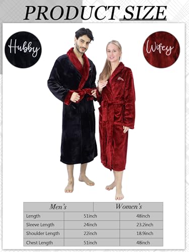 Jecery 2 Pack His and Hers Robes Gifts Hubby Wifey Flannel Embroidered Matching Robes Anniversary Wedding Gifts for Couples2