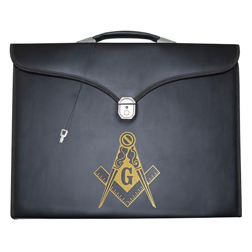 Image of Masonic Apron & Chain Collar Case Leather Master Mason (Printed) MM, Provincial Size - Freemason Carrying Bags (Gold)