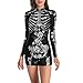 ZHANGMEI Halloween Disfraz Mujer Impresa Manga Larga Esqueleto Miedo Negro Calavera Fiesta Informal Vestido Cosplay,S