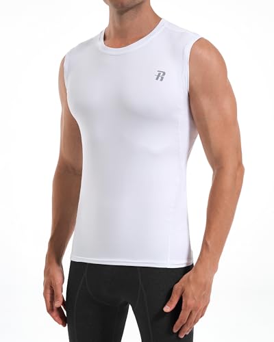 Runhit Sport Unterhemd Herren Weiß – Leichtes Ärmelloses Laufshirt für Training Fußball und Alltag L