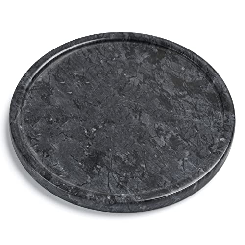 Moreast Genuine Black Marble Round Tray, High End Decorative Tray for Bathroom, Kitchen, Dresser and Vanity (Black 8')