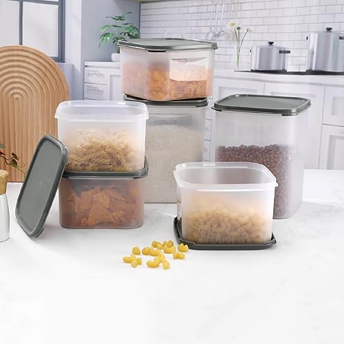 Image of KOLORR Modular Plastic Containers Set for Kitchen Storage Combo, Set of 6 (2700ml x 4 / 5500ml x 2) | Dry Food Organizer | Air Tight Grocery Jar /Container | 100% BPA Free| Food Grade | Transparent