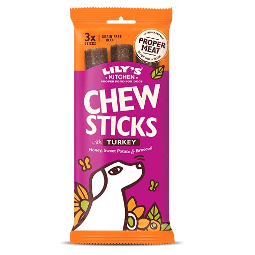 Lily's Kitchen Chew Sticks with Turkey - Grain Free Natural Dental Dog Treats (10 Packs of 3 Chews), Brown, 120 g (Pack of 10)