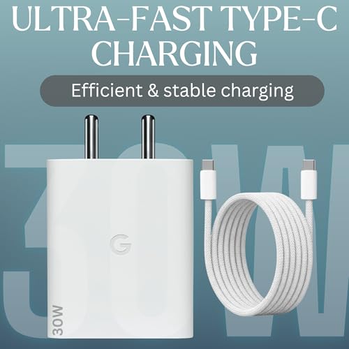 Image of Umake 30W USB-C PD Fast Charger with Type-C to C Cable, PD 3.0 PPS Super Fast Charging Adapter, BIS Certified, Compatible with Google Pixel 9 /9 Pro /9 Pro XL /8 /8 Pro /8a /7 /7 Pro /7a /6 /6 Pro /6a - White