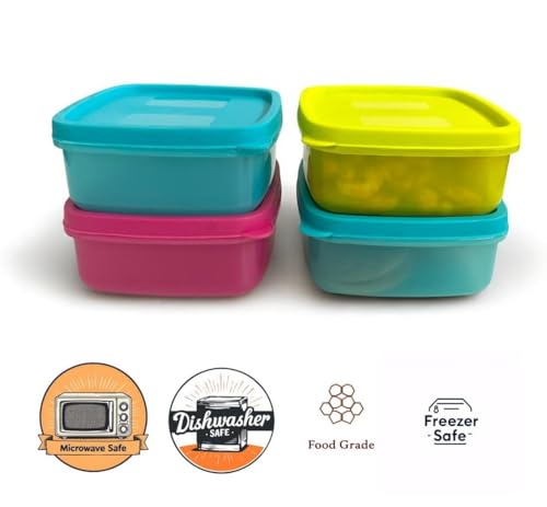 Image of C.S.M CSM Square Food Storage Containers, Set of 8 (330ml Each), Air Tight, BPA Free, Microwave Safe, Stackable, Multicolour Kitchen Organiser, Dishwasher Safe