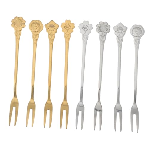 TOYANDONA 8 pezzi Forchettine da Dessert e Frutta in Acciaio Inossidabile Riutilizzabili con Design Fiore Forchette per Torta e Mooncake Eleganti per Casa Bar e Feste