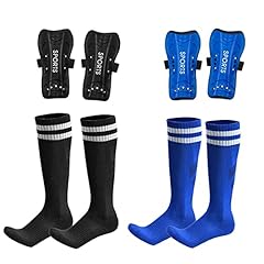 2 Shin Guards with Socks, Black + Blue
