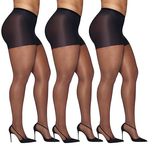 Image of Hanes Women's Curves Control Top Sheer Toe Silky Sheer Pantyhose With Wicking Cool Comfort